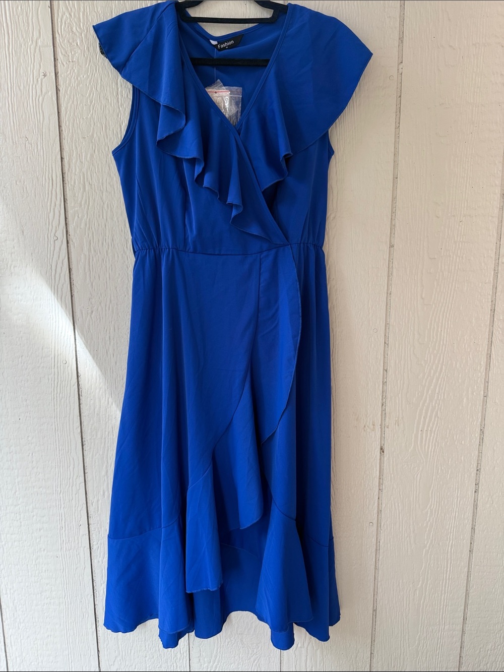 Flutter Ruffle V-Neck Midi Dress in Cobalt Blue